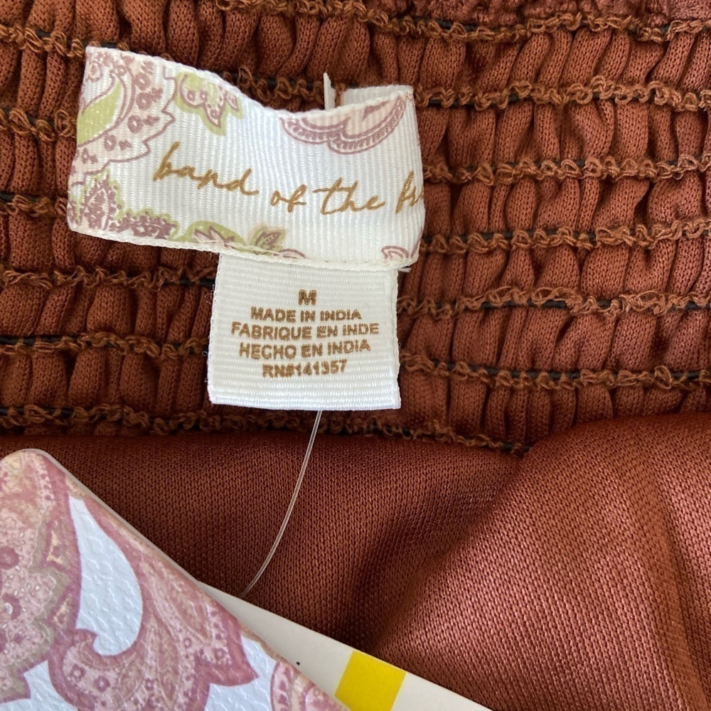 Band of the Free Women Size M Cottagecore Brown Eyelet Babydoll Smocked Tie Back - Picture 5 of 10